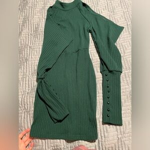 Sexy Shoulder Draping (Peaky Shoulder) Dress with Trendy Button Sleeves